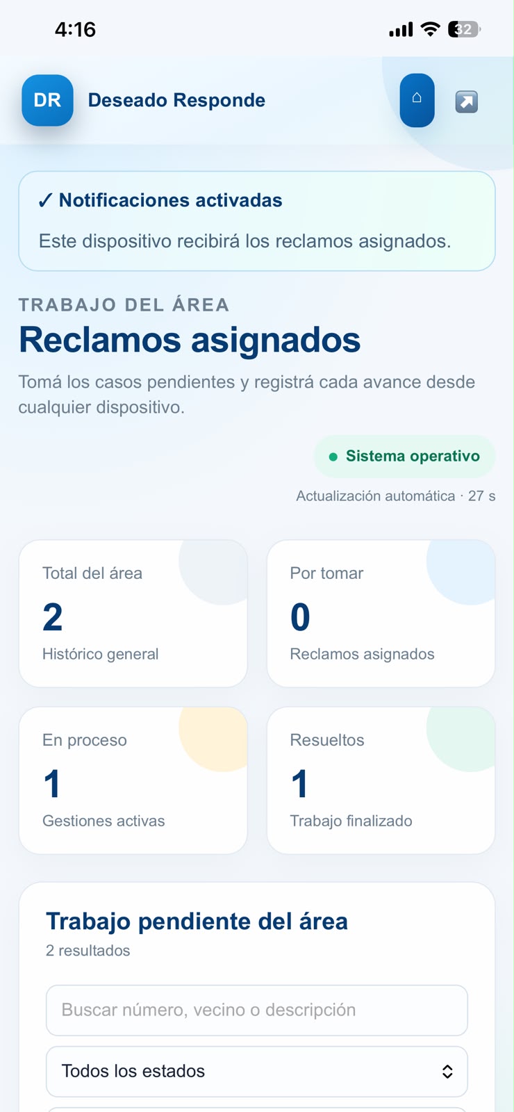 Bandeja móvil del área responsable